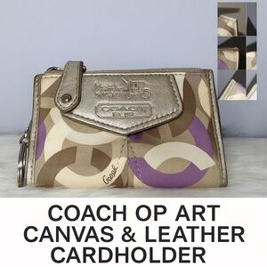 Coach Op Art Canvas & Leather Cardholder with Keychain – EUC